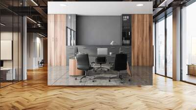 Gray and wooden CEO office interior Wall mural