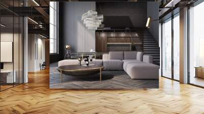 Gray living room, sofa and table Wall mural