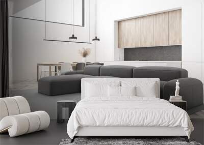 Gray sofa in modern living room and kitchen Wall mural