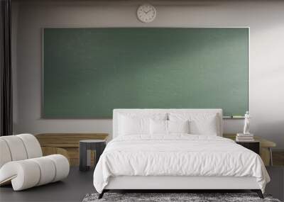 Green chalkboard and two desks Wall mural