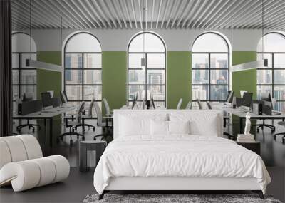 Green open space office interior with arched windows Wall mural