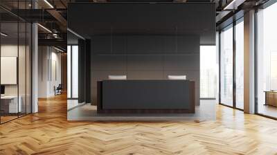 Grey and wooden reception desk in office interior Wall mural