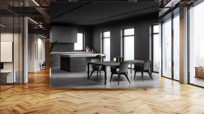 Grey kitchen corner with bar and table Wall mural