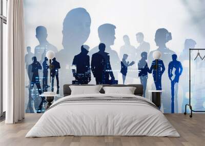 Group of business people work together in one corporate Wall mural