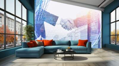 handshake in city, planet hologram Wall mural