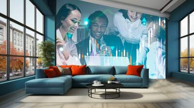 Happy business team in office, graphs Wall mural