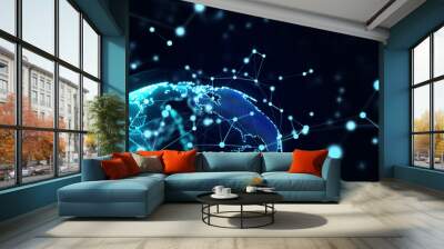 Immersive network interface and planet hologram Wall mural