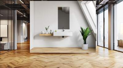 Interior of white attic bathroom with sink Wall mural