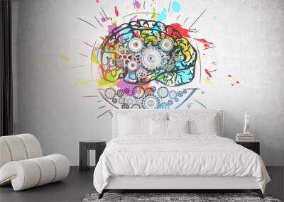 Light bulb with gear brain, creative thinking Wall mural