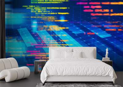 Lines of code abstract digital interface background Wall mural