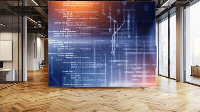 Lines of code over blue background Wall mural