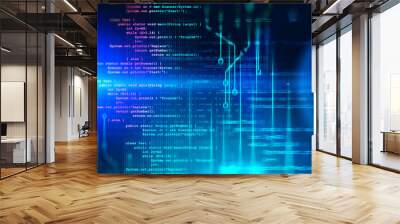 Lines of code over bright blue background Wall mural