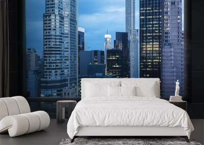 Minimalist interrior with a huge window and panoramic New York city. Wall mural