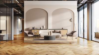 Modern beige living room with wall arches Wall mural