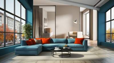 Modern cozy living room interior with comfortable armchair Wall mural