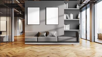 Modern living room interior with two poster on grey wall Wall mural