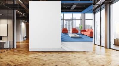 Modern office interior with blank wall and city view. 3D Rendering Wall mural