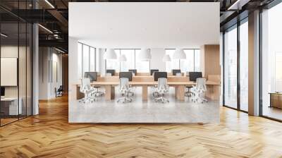 Modern open space office interior with city view. 3D Rendering Wall mural