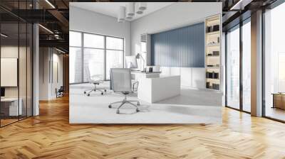 Modern white and blue executive office. Corner view. Wall mural