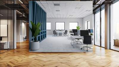 Modern white and blue open space office interior Wall mural