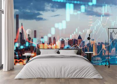 New York skyline, forex diagrams and stock market data with lines and dynamics Wall mural