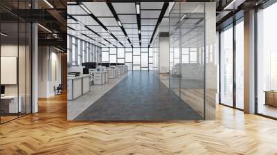 Open office, loft, glass, front view Wall mural