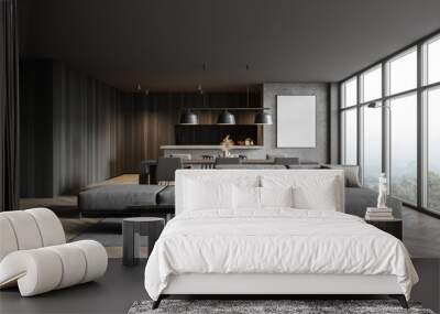 Panoramic gray living room with poster Wall mural