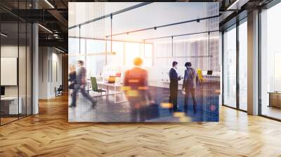 Panoramic open space office corner toned people Wall mural