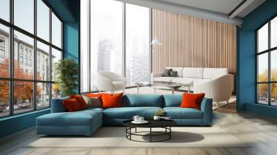 Panoramic wood lounge corner, armchairs and sofa Wall mural