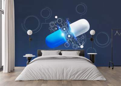 Pill in immersive interface, dark blue Wall mural