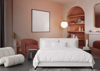 Pink chill room interior armchairs and sofa, art decoration and mock up frame Wall mural