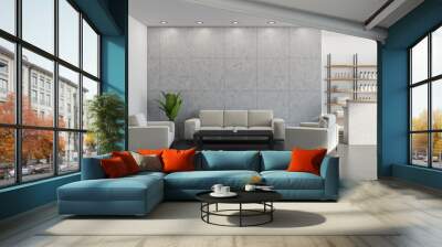 Reception area with sofa, armchairs besides, grey Wall mural