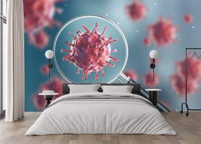 Red virus under a magnifying glass Wall mural