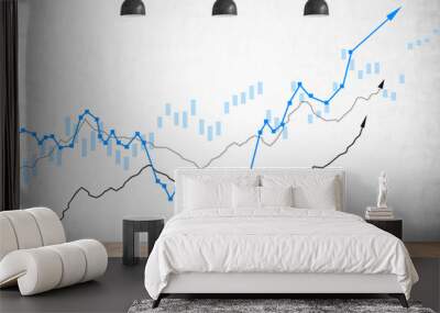 Rising graphs on concrete wall, financial success Wall mural