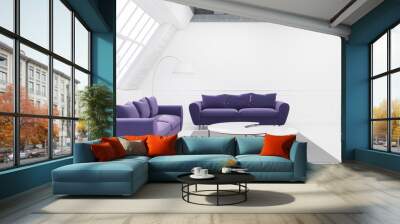 table and two purple sofas Wall mural