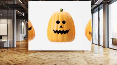 Three carved pumpkins with various expressions on white background. 3D Rendering Wall mural