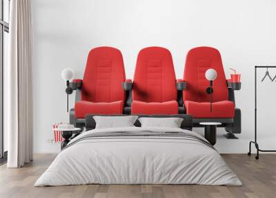 Three red cinema chairs on white background Wall mural