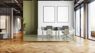 Two canvases on wall in white and olive office Wall mural