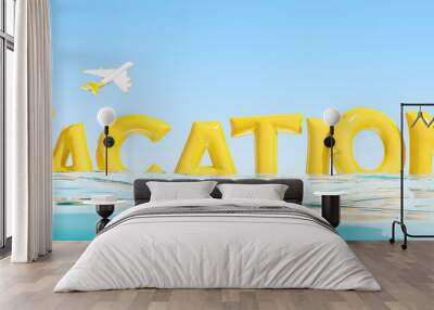 Vacation lettering and airplane, sea travel concept Wall mural