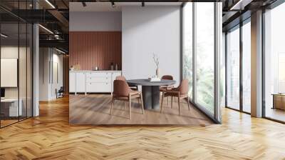 White and beige kitchen interior with table Wall mural