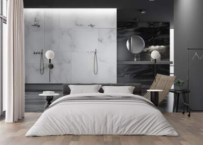 White and black marble bathroom interior Wall mural