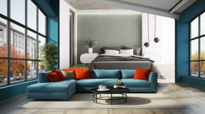 White and gray minimalistic bedroom interior Wall mural