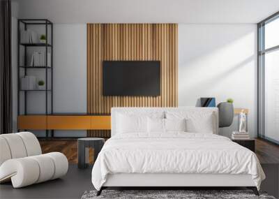 White and orange home office interior with TV Wall mural