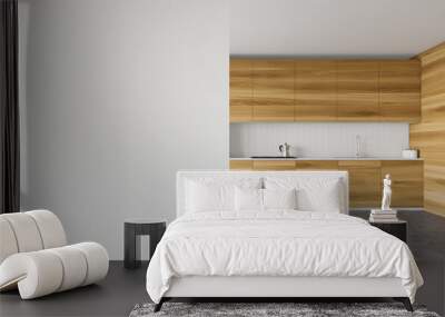 White and wooden kitchen with countertops, mock up Wall mural