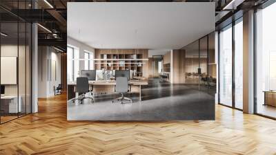 White and wooden open space office Wall mural