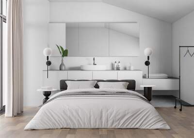 White bathroom interior with sink and mirror Wall mural