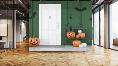 White house door with carved pumpkins Wall mural