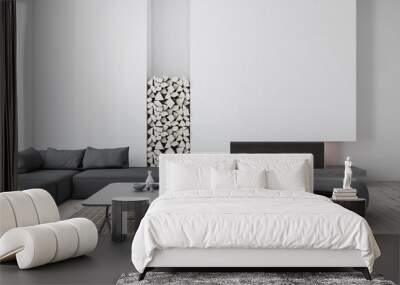 White living room, gray sofa Wall mural