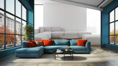 White living room interior, white sofa Wall mural