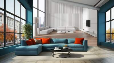 White living room with TV and two sofas Wall mural